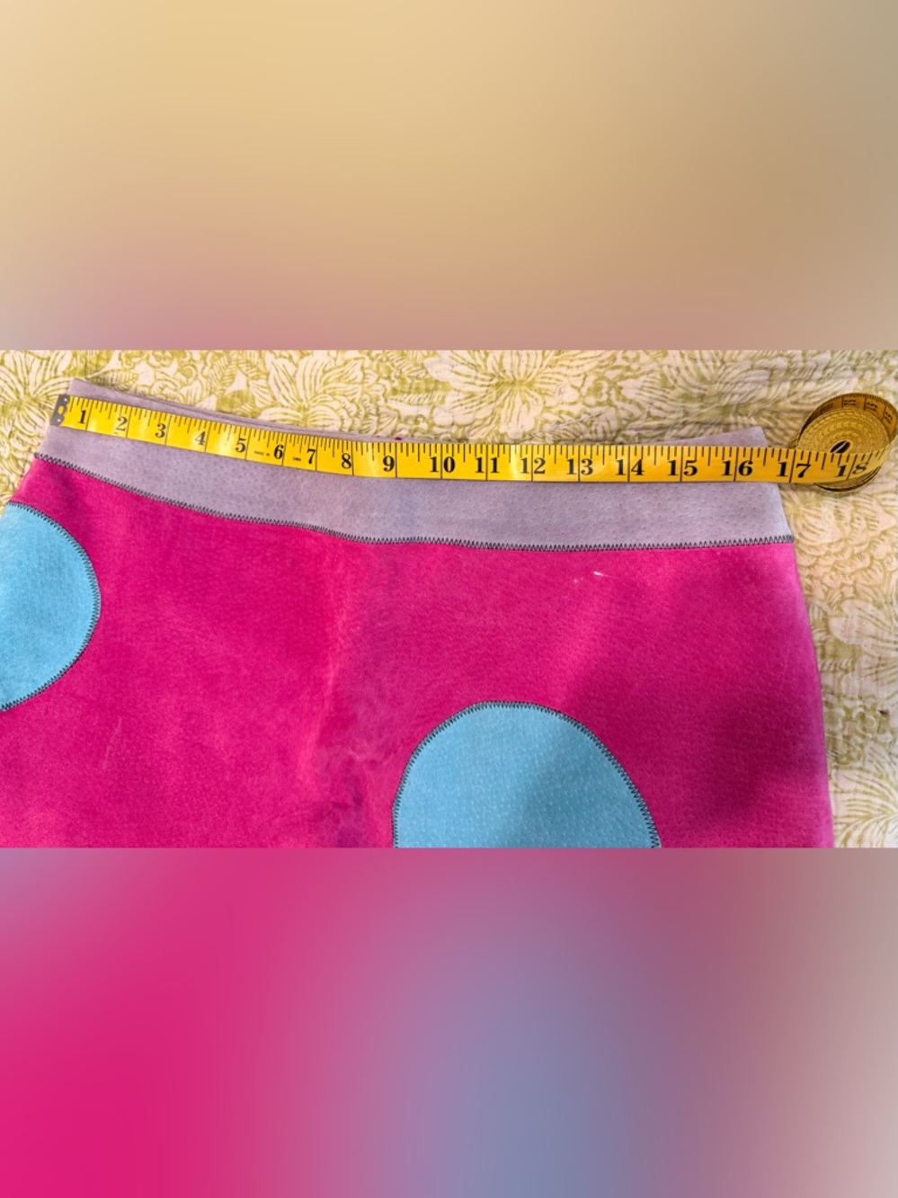 VINTAGE Pink Grey blue Polka Dot suede OLLY LONDON mini skirt SIZE 10 - Picture 3 of 11